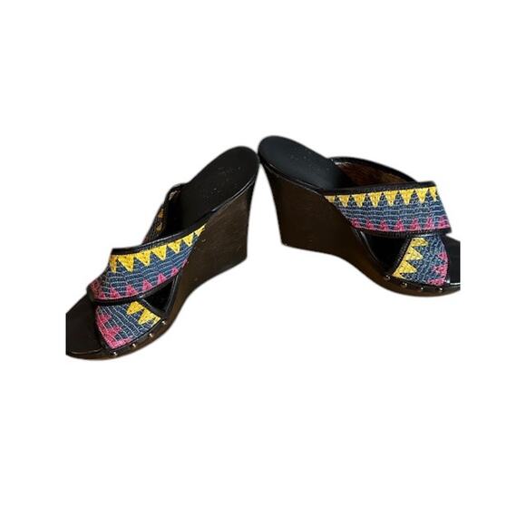 Diane Von Furstenberg Multi -Color Crisscross Wedges Women Sz 10 - Picture 2 of 9